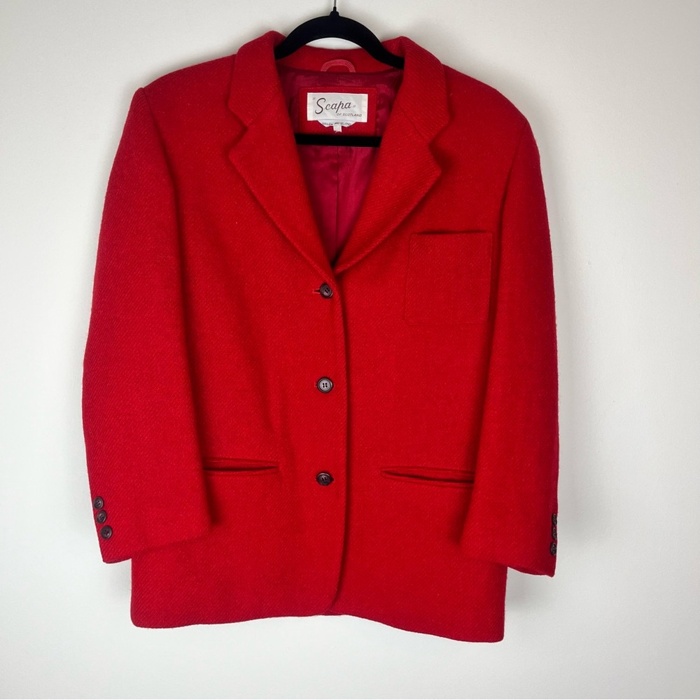 Vintage Scapa of Scotland Women's Cherry Red Wool Blazer size 38